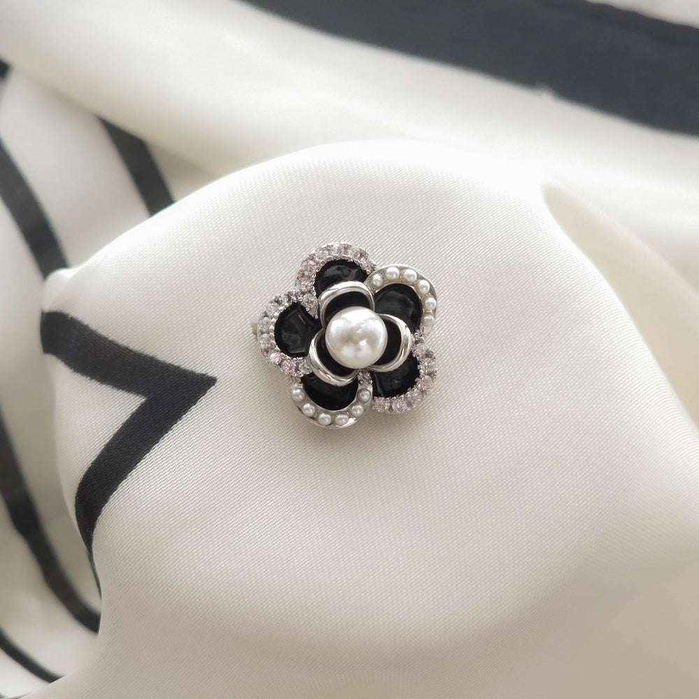 Black Camellia Pearl Brooch